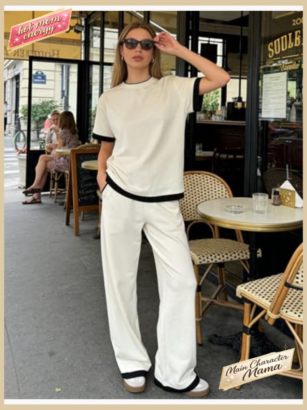 Lightweight Knit Lounge Set Short Sleeve Top Wide Leg Pants Casual Chic - Picture 2 of 6